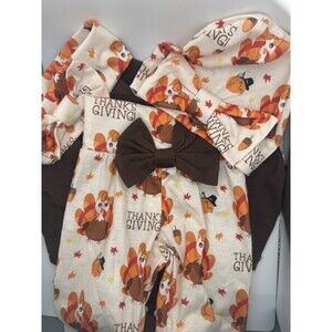 Baby Girl Thanksgiving Outfit Set 3-6M - Daddy & Mommy's Little Turkey - 4-Piece